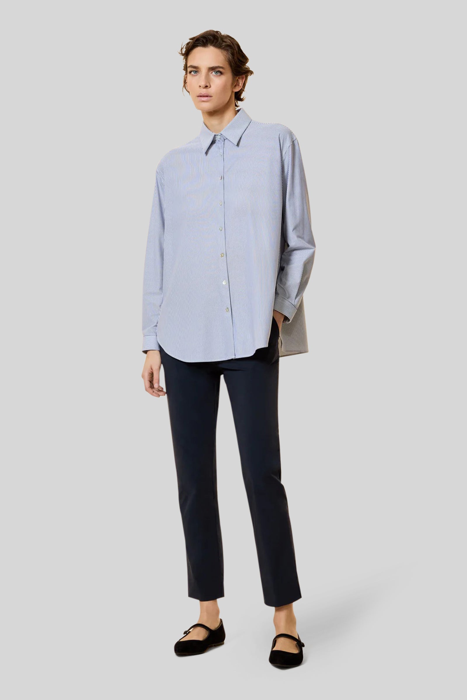Oxford Jacquard Stripe Boyfriend Wom Shirt