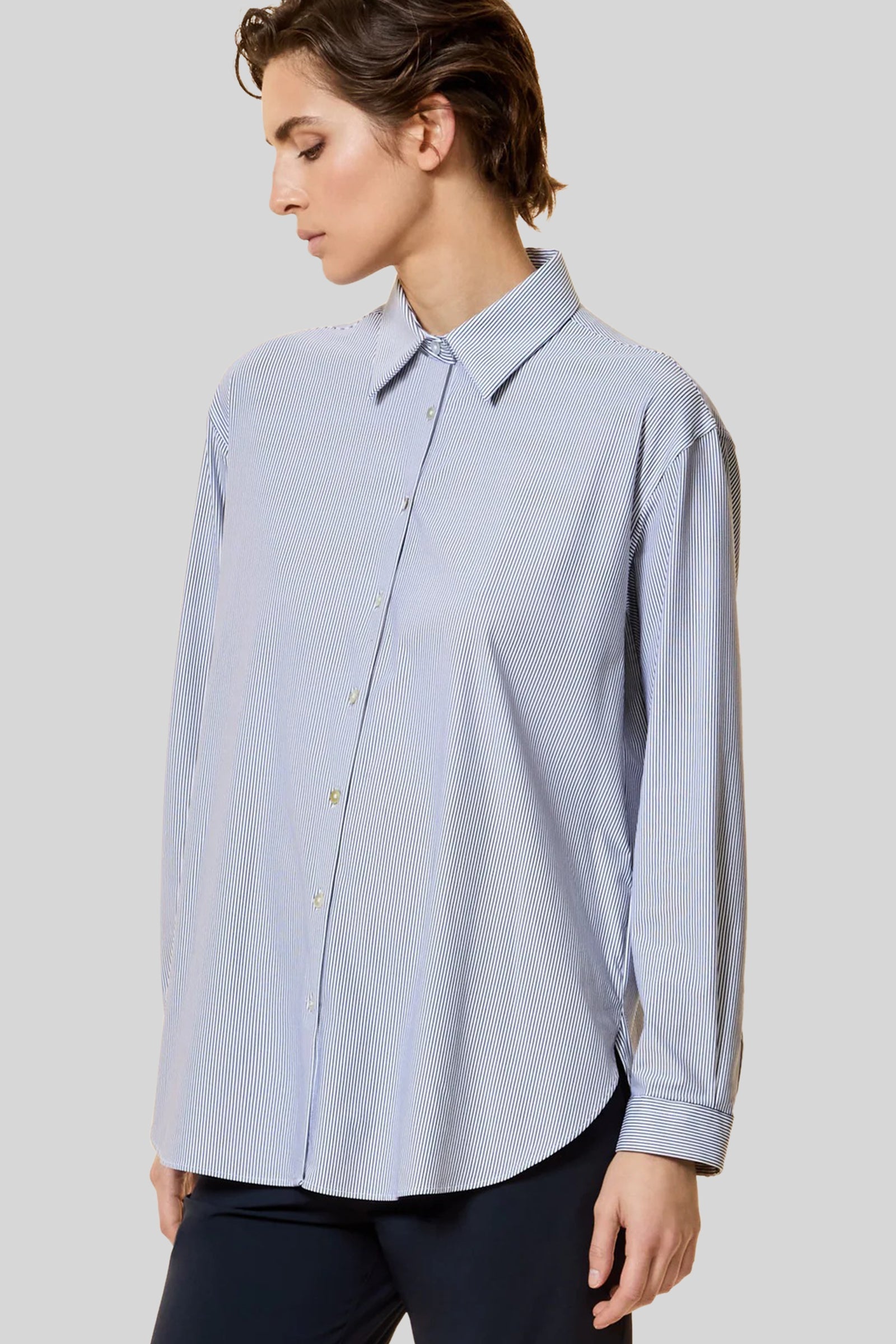 Oxford Jacquard Stripe Boyfriend Wom Shirt